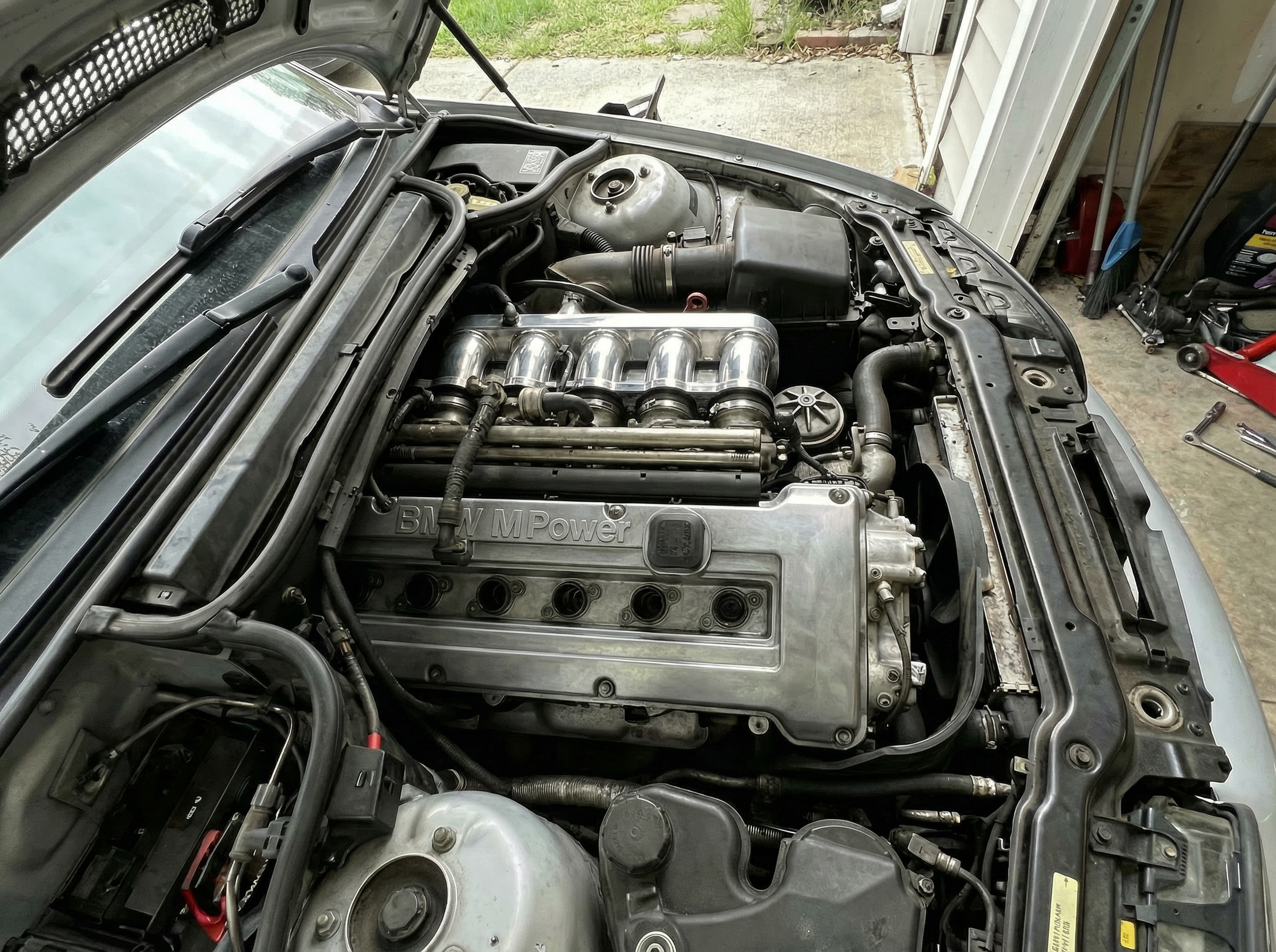 BMW E46 M3 engine bay after dry ice blasting — clean S54 engine detail, Canyon Dry Ice Blasting