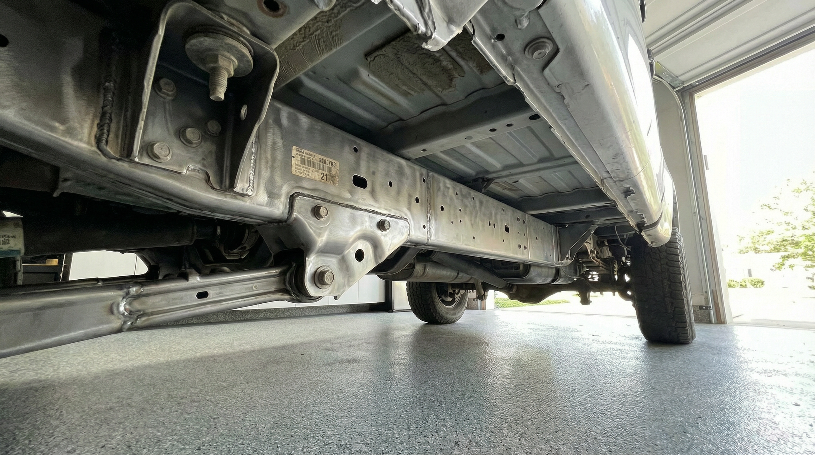 Ford F-250 underbody after dry ice blasting — bare metal, Canyon Dry Ice Blasting